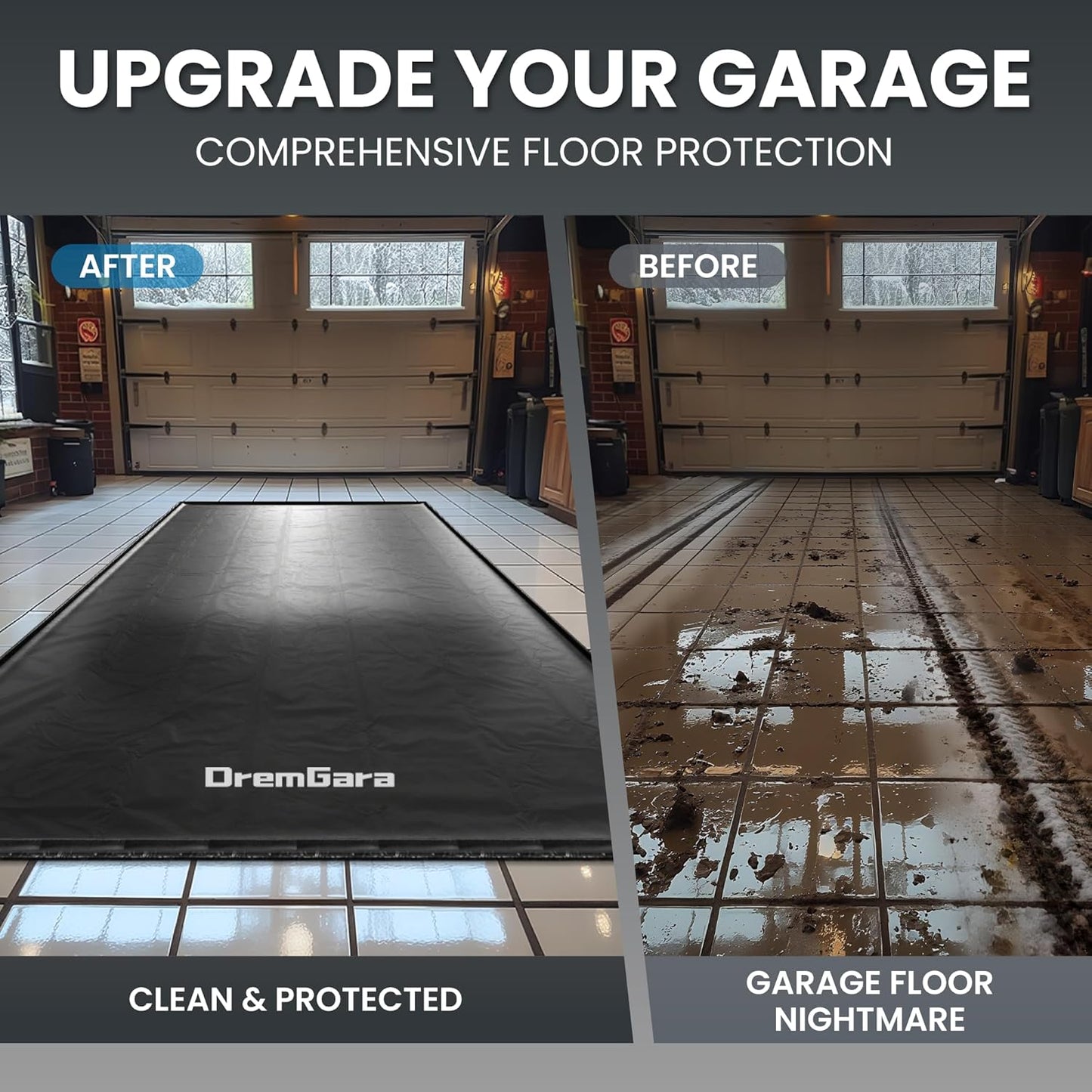 Easy to Clean Heavy-Duty PVC Garage Floor Mat with Waterproof Containment Protection for Cars SUVs Trucks Parking Garages Non-Slip Durable Containment Mat Multiple(8'6"x20')