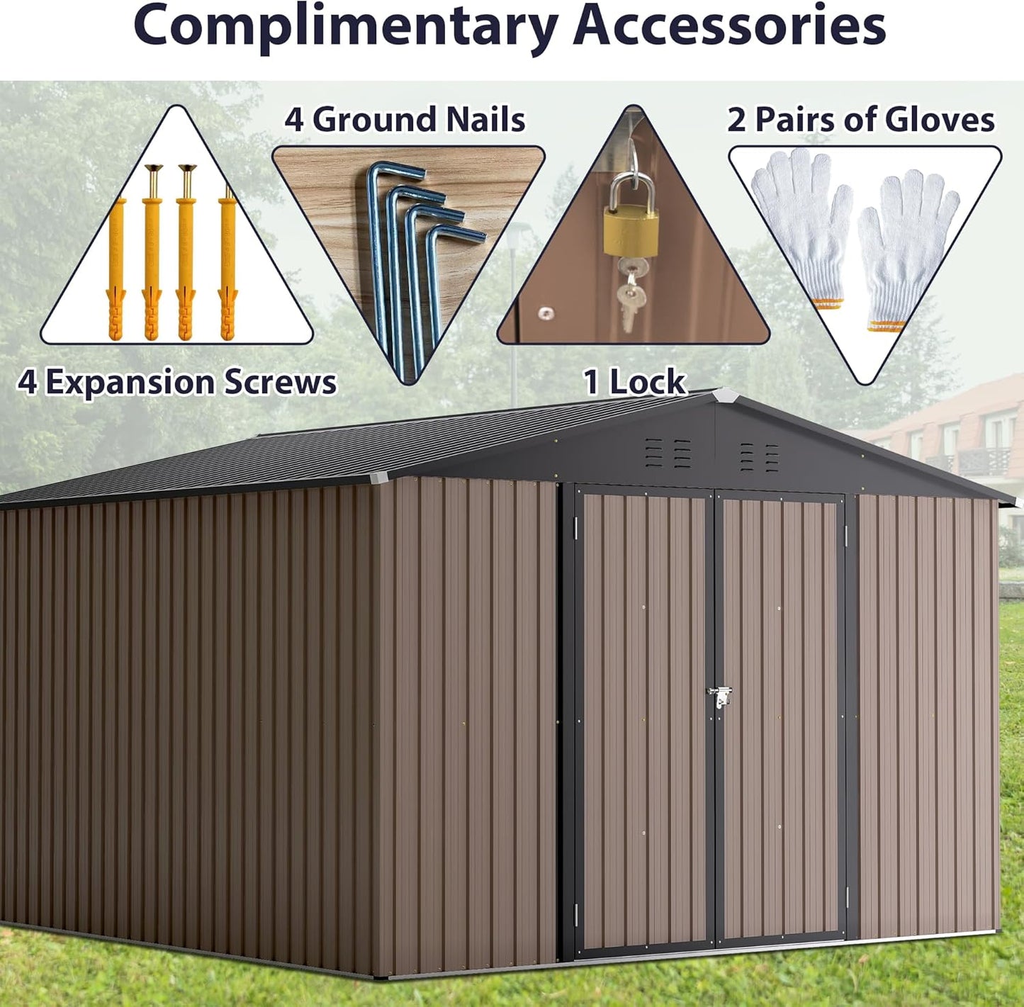 10 x 10 FT Outdoor Storage Shed, Large Metal Tool Sheds with Updated Frame Structure and Lockable Doors, Garden Shed for Backyard Garden Patio Lawn