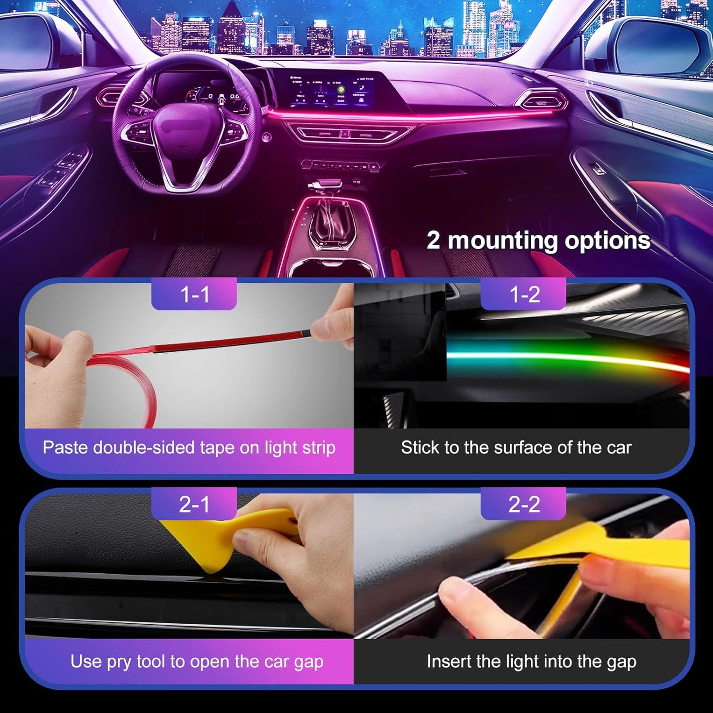 Acrylic 6 in 1 Car LED Lights Interior, RGB Ambient Lighting Car with 584 LEDs, 16 Million Colors, APP & Remote Control, Music Sync Interior Ca r Lights for Women Men