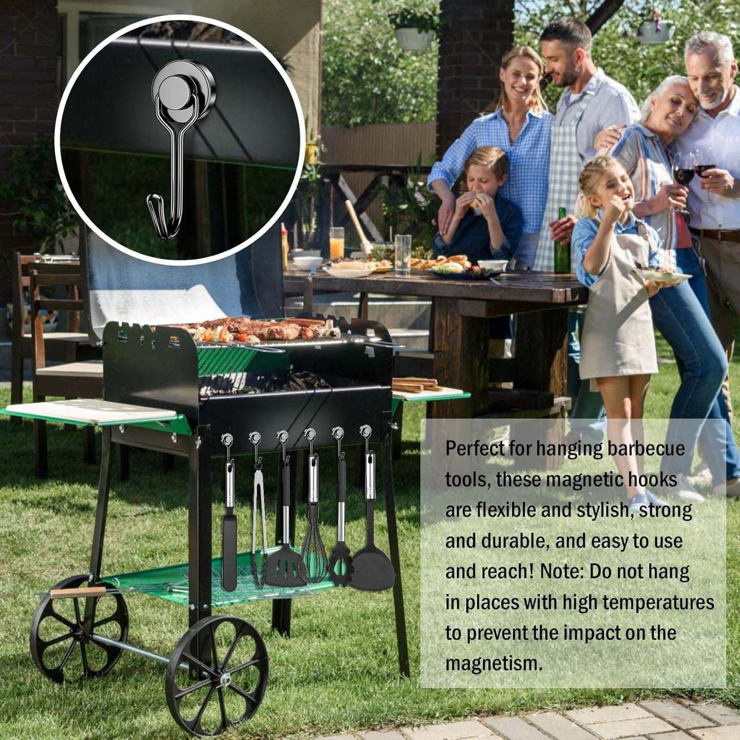 FINDMAG Magnetic Hooks, 30lbs+ Strong Magnetic Hooks for Cruise Cabins, Magnet Hooks Heavy Duty for Fridge, Swivel Swing Hooks for Kitchen, Grill, Garage, Cruise Ship Essentials 6 Pack (Black)