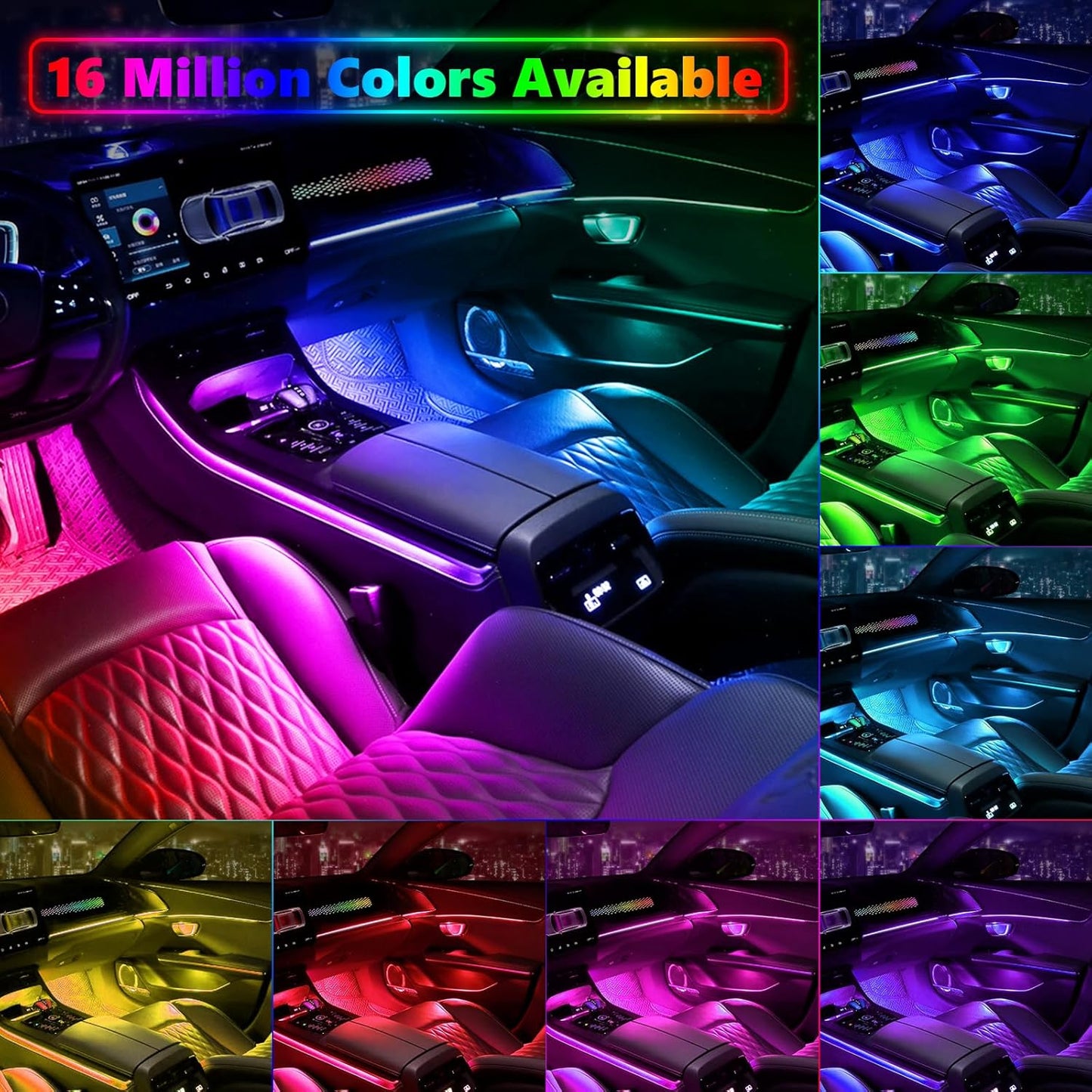 Dreamcolor Acrylic Interior Car Lights, AMKI Car LED Strip Light with APP Control, Car Accessories Car Ambient Neon Light Kit with RGB 14 in 1 and 175 inches 593 LEDs, 16 Million Color Sound Activated