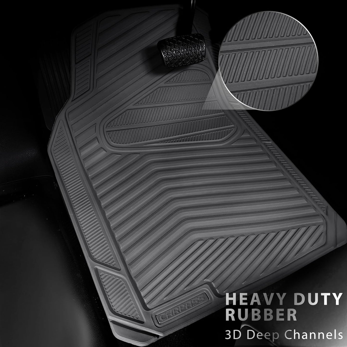 CAR PASS Rubber Car Mats,Car Floor Mats All Weather,Car Mat Full Set 3 Piece,Grey Waterproof Automotive Floor Mat Trim to Fit for Cars Sedan SUVs Small Trucks,Heavy Duty Anti-Slip Easy Clean, All Gray