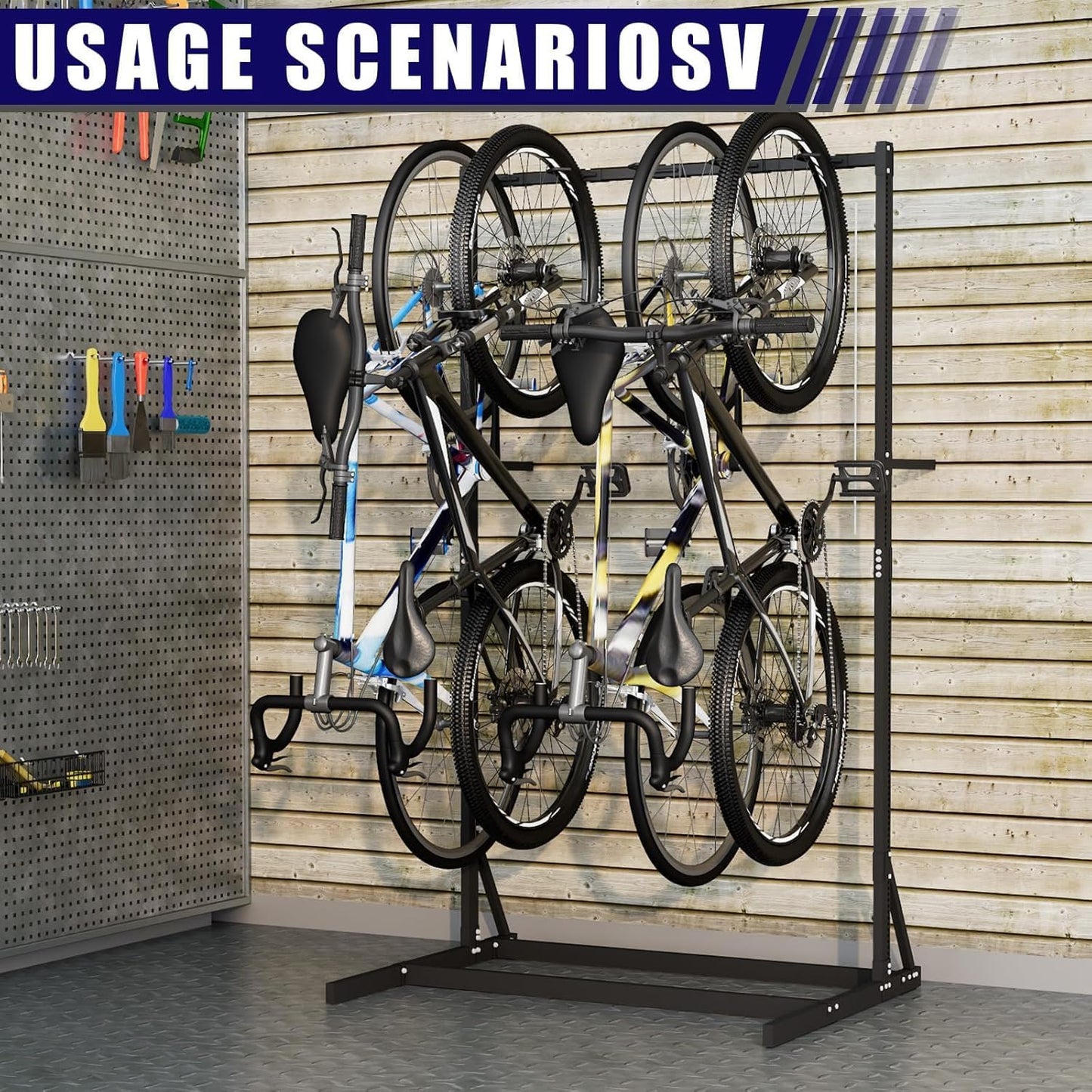 Freestanding Bike Storage Rack, Vertical Bike Holder Holds Up to 5 Bikes, Durable Solid Steel Bicycle Stand for Indoor Garage