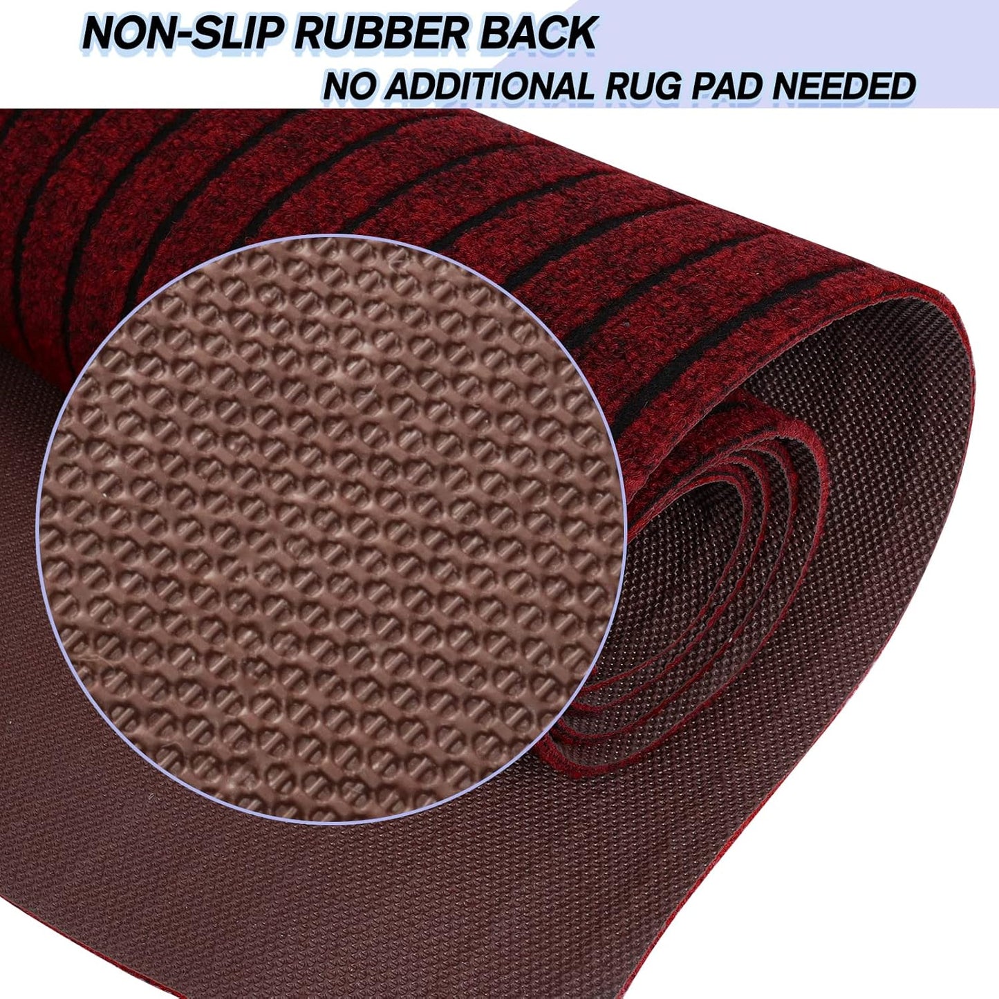 Custom Size Backed Non-Slip Area Rugs Runner, Easy Clean, Waterproof Runner Rugs for Hallway Entryway, Kitchen, Laundry, 3FT x 63FT, Red Stripe