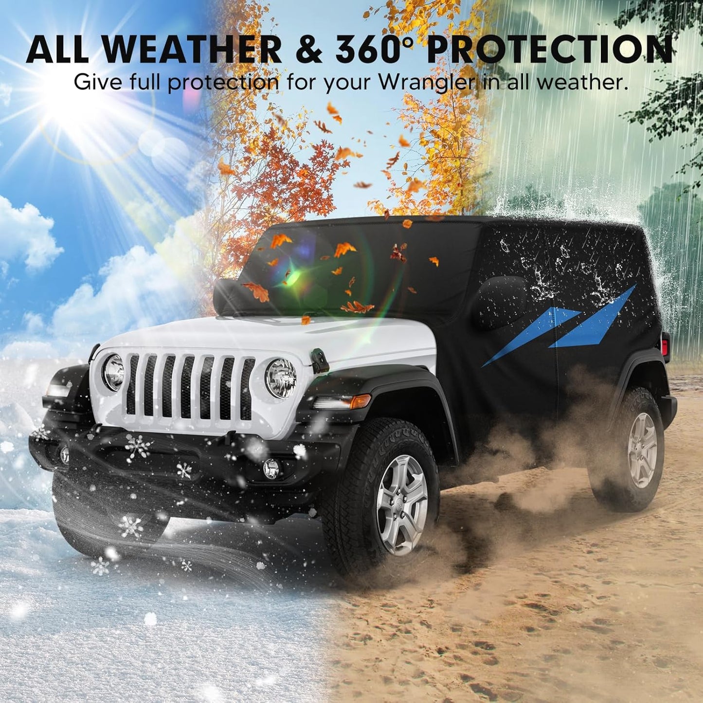 Car Cover for Jeep Wrangler JK JL 4 Door 2007-2025 Waterproof All Weather Car Covers with Door Zipper for Wrangler UV Protection Black