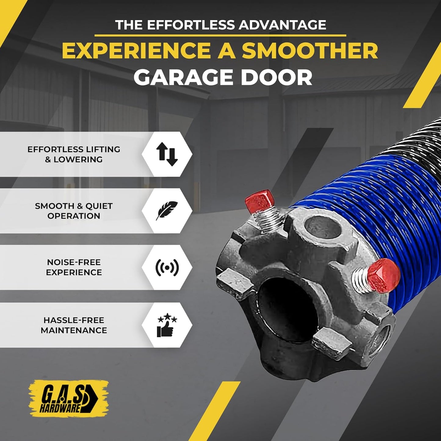 Garage Door Torsion Spring 262x2x38 for Right Side of Garage Door with Winding Bars, 1" Steel Bearing, and Gloves Heavy Duty Precision E-Coating 5-Year Warranty Minimum 30,000 Cycles (Black Cone)