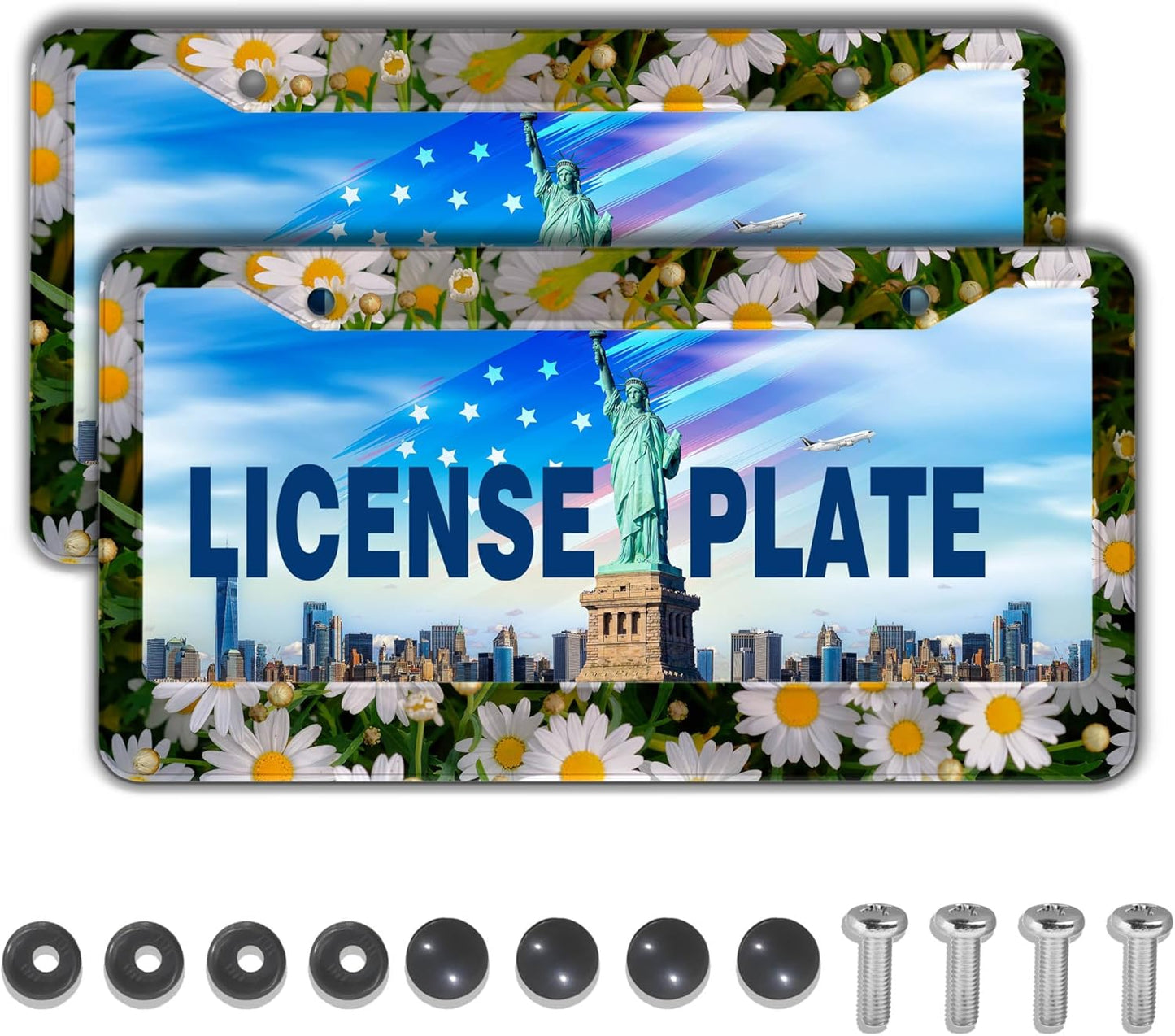 Fun License Plate Frame Cover Multicolor License Plate Frames Daisy Flower Universal Aluminum Car Accessory 2 Pack with Screw Covers Set