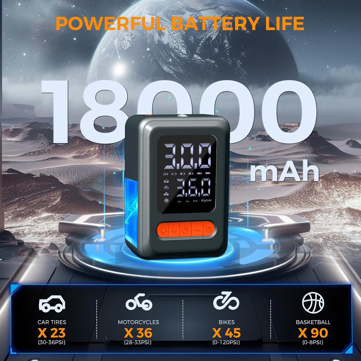 Tire Inflator Portable Air Compressor, 150 PSI Cordless Mini Bike Tire Pump, Air Pump for Auto, Motorcycle, Bicycle, Balls with Pressure Gauge&LED Light, Grey, Medium