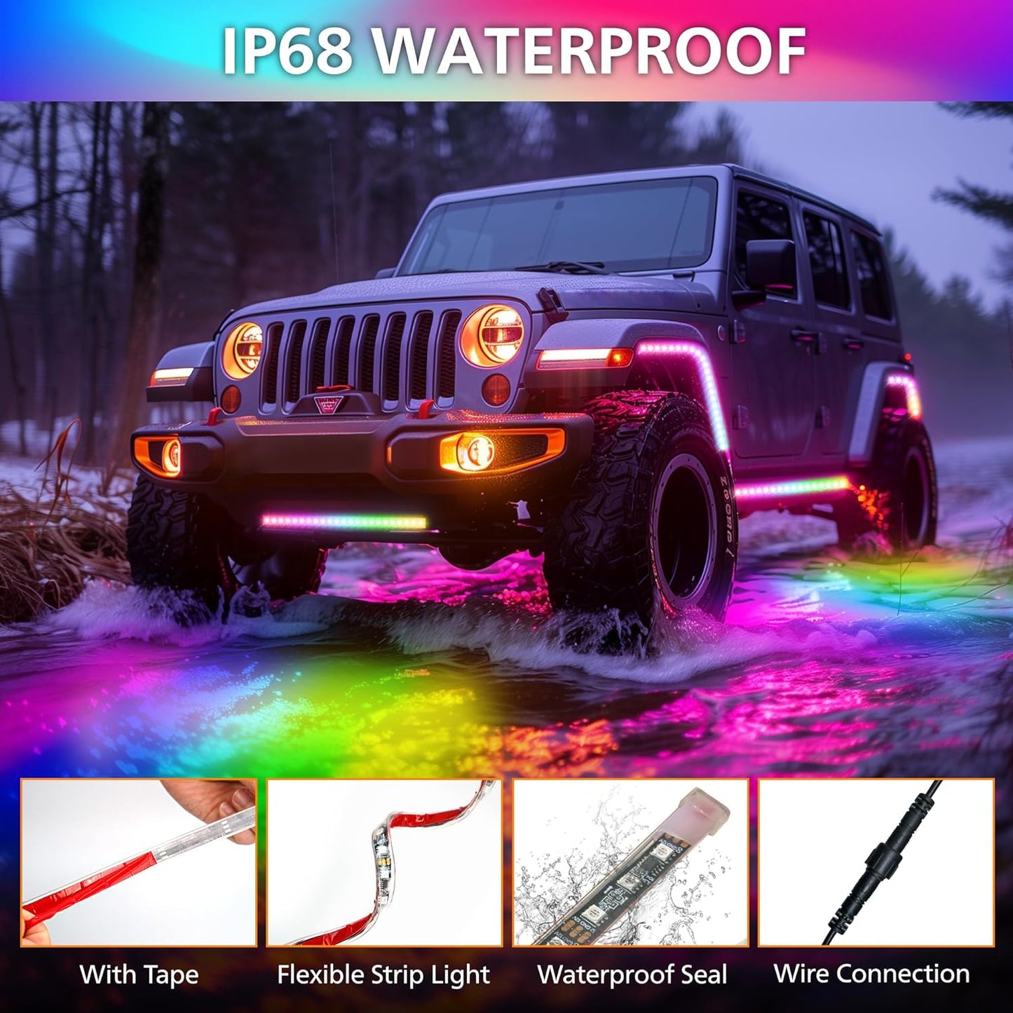 Underglow LED Lights for Cars 180 LEDs RGBI Neon Accent Strip Lights with App 16 Million Colors DIY & Music Mode Underbody Exterior Lights Kit for RV SUV Truck Boat 12V