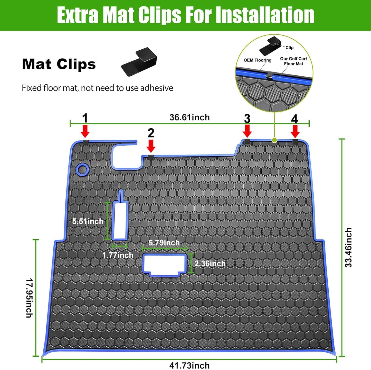 EZGO TXT Golf Cart Full Coverage Floor Liner Mat, fits EZGO TXT (1994+), Valor(1994+), Express S4(2012-2020), Cushman Workhorse, EX1(2020), Thick Anti-Slip Rubber, Blue Trim