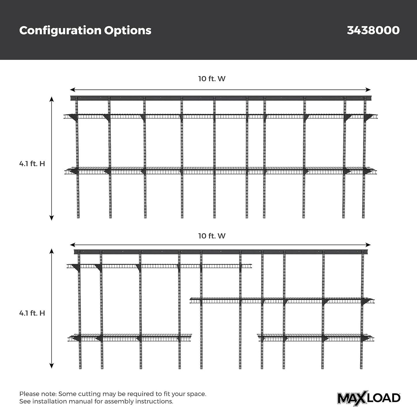 ClosetMaid MaxLoad Heavy Duty Wall Shelf Kit for Garage, 6 – 10 Ft., Adjustable ShelfTrack Wire Shelving, Black Finish