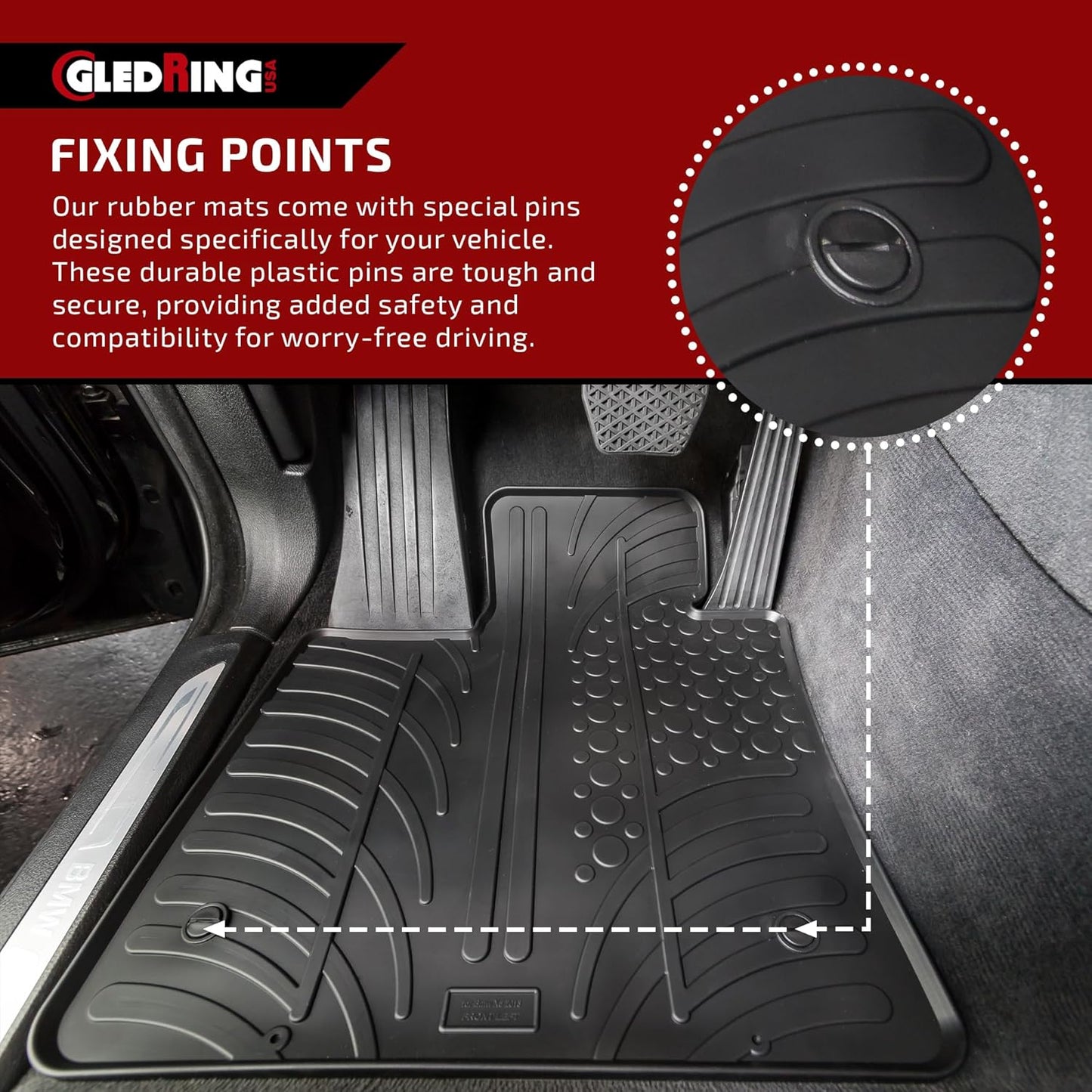 Gledring USA Custom Fit All-Weather Rubber Floor Mats Intended for Toyota Yaris 2011-2016, No Trimming Required, Tailored Custom Fit, Protects from Rain, Mud & Snow