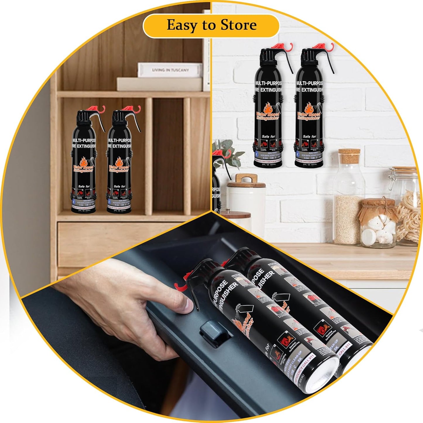 Fire Extinguisher for Home, 2 Pack Vehicle Fire Extinguishers with Mount, Portable Fire Extinguisher Effective on A, B, C, K Fires, Water-Based Extinguisher for Car Boat Office Truck Kitchen Garage RV