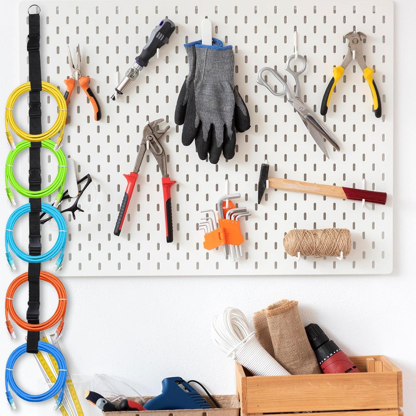 Extension Cord Organizer,4 PCS Extension Cord Hanger with 5 Slots,Garage Garden Storage Straps Black Organizer Straps for Cable, Hose, Rope, Light String, Tool