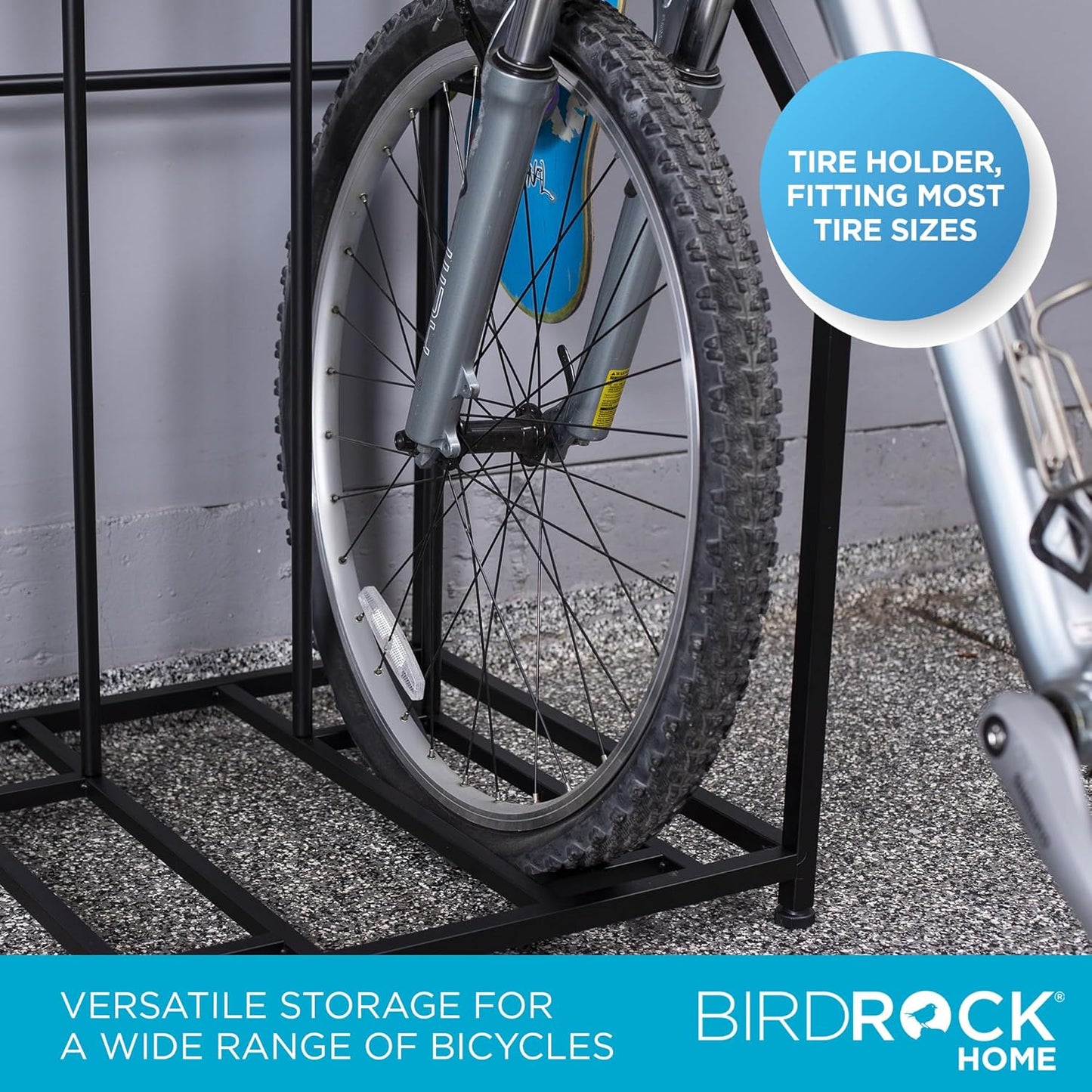 BIRDROCK HOME Bike Rack Garage Storage Floor Stand - Freestanding Organizer for Outdoor Yard - Upright Wall Mount for Scooters, Rakes, Motorcycles, Hoverboards, Gloves - Holds 2 Bicycle - Black