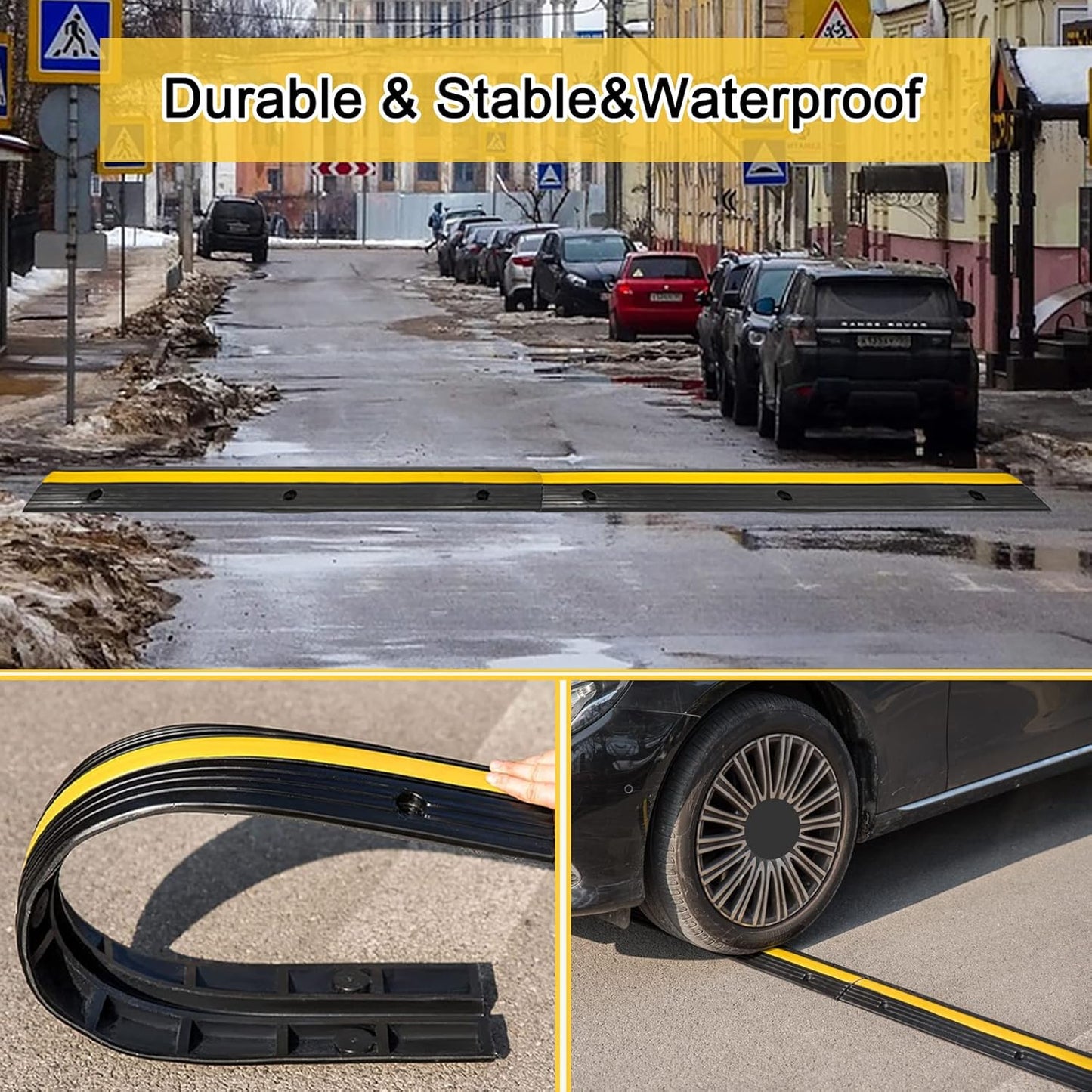 CXRCY Cable Protector Ramp 4 Pack of 1-Channel Rubber Hose Ramp, 22046Lbs Capacity Heavy Duty Speed Bumps Hose Cord Protector Ramps for Driveway&Outdoor/Wire/Hose/Pipe Hider