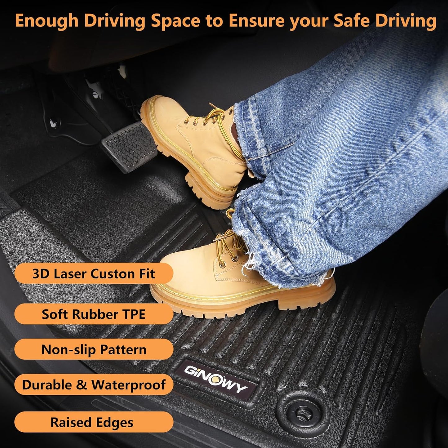 GINOWY-Floor Mats & Cargo Liner for Honda CRV 2023 2024 2025 2026 (Include Hybrid) TPE All Weather 2024 CRV Hybrid Car Mats Non-Slip Trunk Mat 2025 CR-V Floor Liners Waterproof Accessories Mats Black