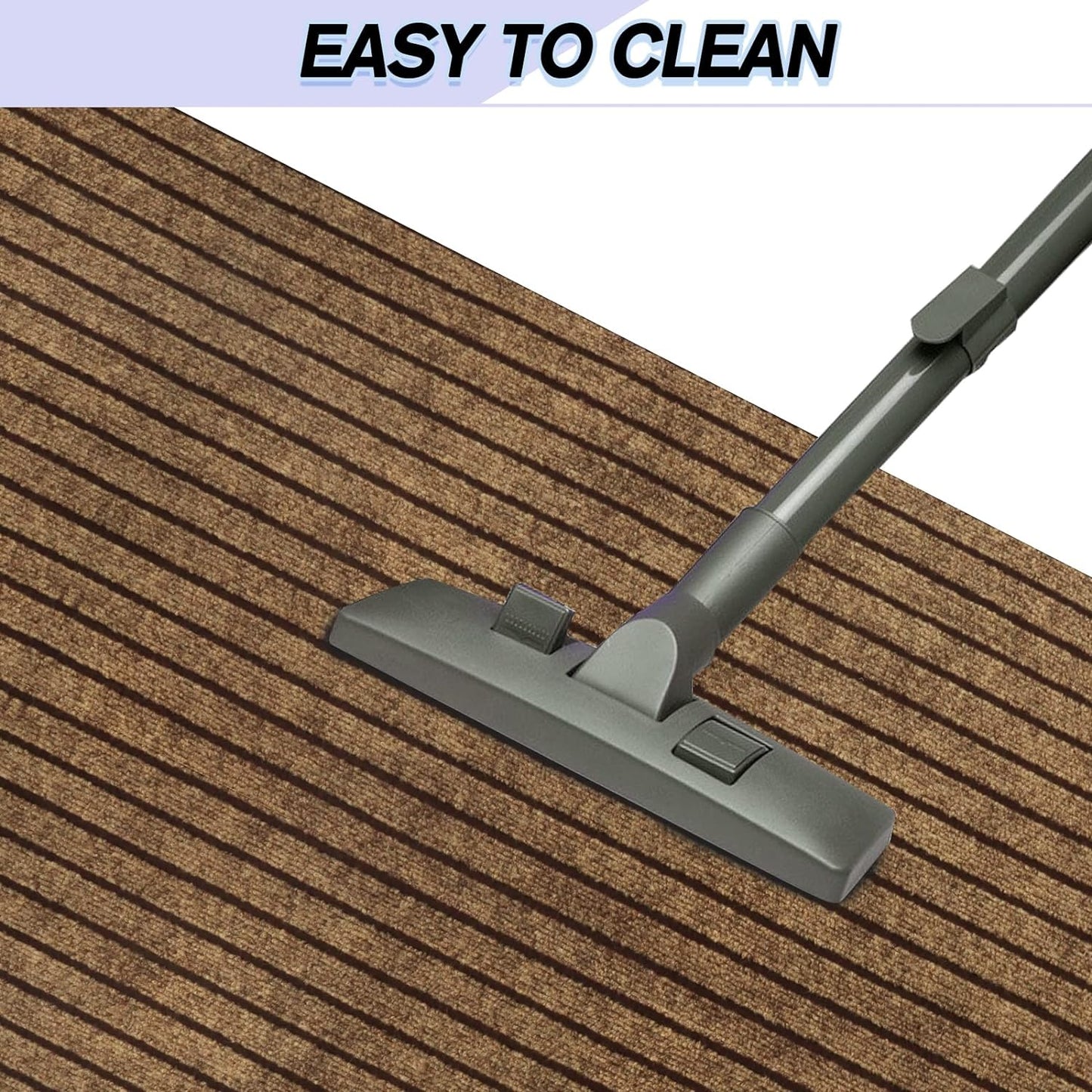 Custom Size Backed Non-Slip Area Rugs Runner, Easy Clean, Waterproof Runner Rugs for Hallway Entryway, Kitchen, Laundry, 2FT x 19FT, Brown Stripe