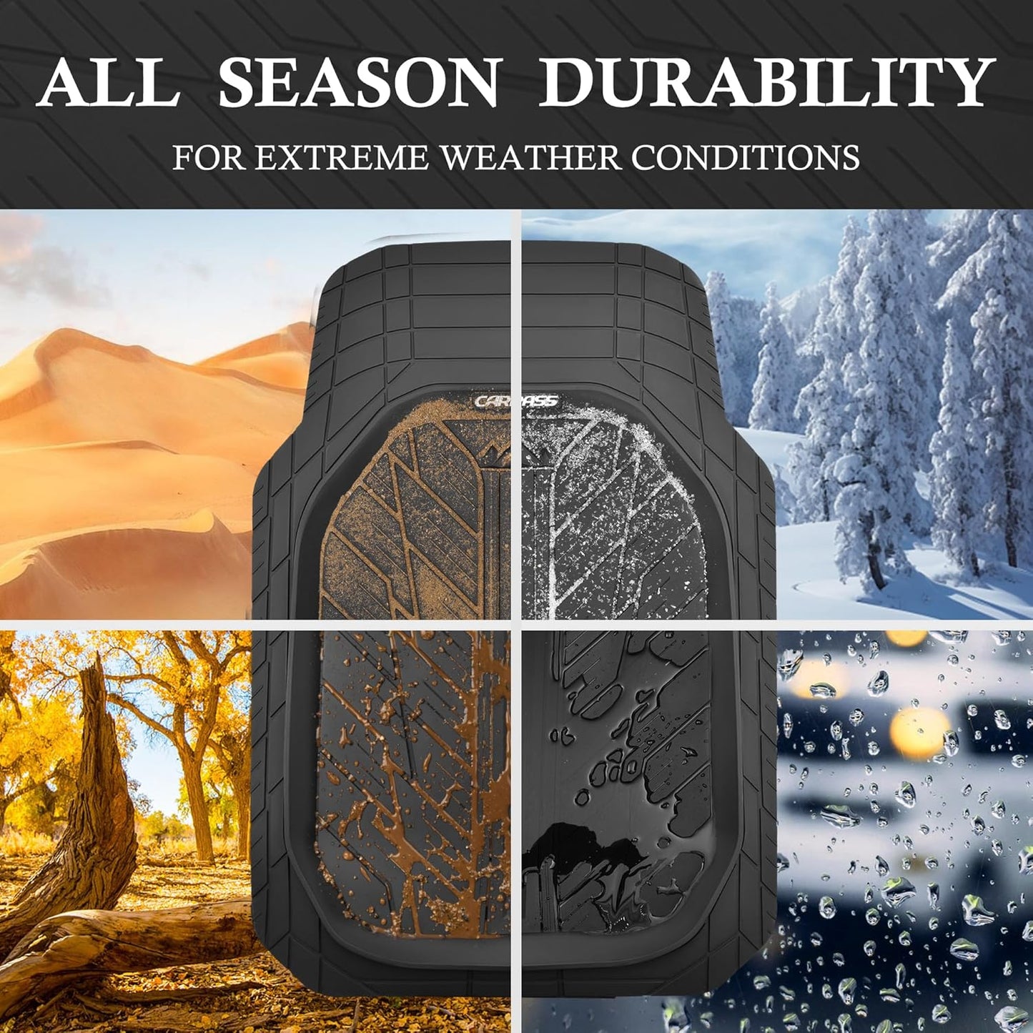 CAR PASS DeepDish Heavy Duty Rubber Floor Mats 3-Piece, Universal M-XL Size Trim-to-Fit Automotive Floor Mats for Truck Van SUV, Durable Waterproof All Weather Car Mats (Solid Black)