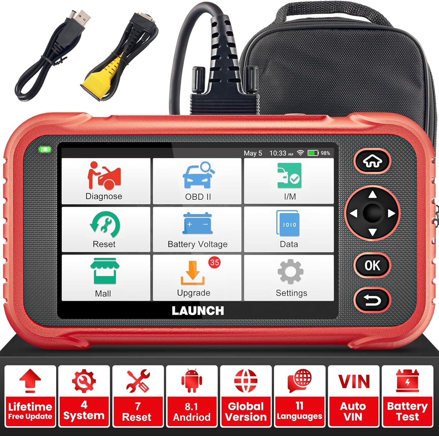 LAUNCH OBD2 Scanner CRP123i V2.0, 2025 Lifetime Update Engine ABS SRS TCM Scan Tool with 7 Resets Oil/SAS/Brake/BMS/D.P.F/ABS Bleeding/Throttle Reset, Auto Vin, Battery Test,FCA SGW