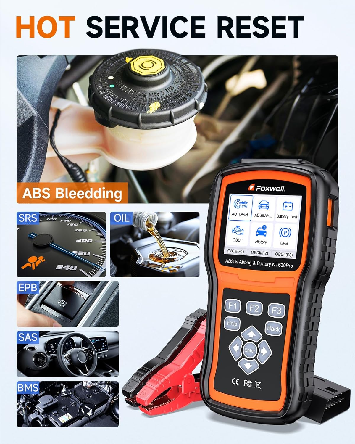 UPGRADED NT630 Plus, FOXWELL NT630 Pro 2-in-1 ABS SRS OBD2 Scanner & Battery Tester, Car Scan Tool with 12V Battery Load Analyzer, 100-1100CCA, ABS Bleed, BMS/OIL/SAS/EPB Reset, Live Data, Active Test