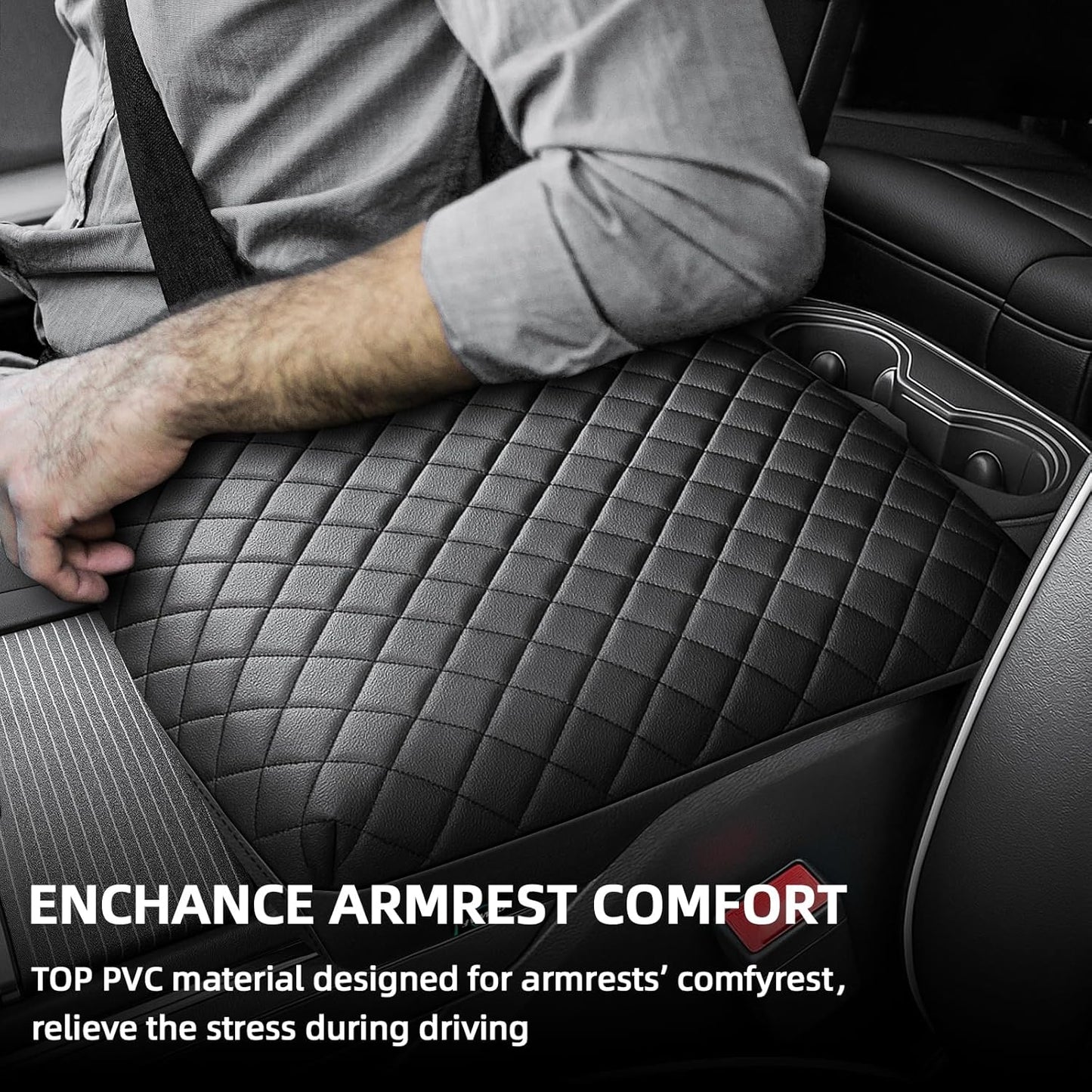 Center Console Cover Compatible with 2009-2025 Ram, Leather Arm Rest Armrest Cover for Car, Middle Console Cover, Full Protection Armrest Cover Lid Pad Cushion
