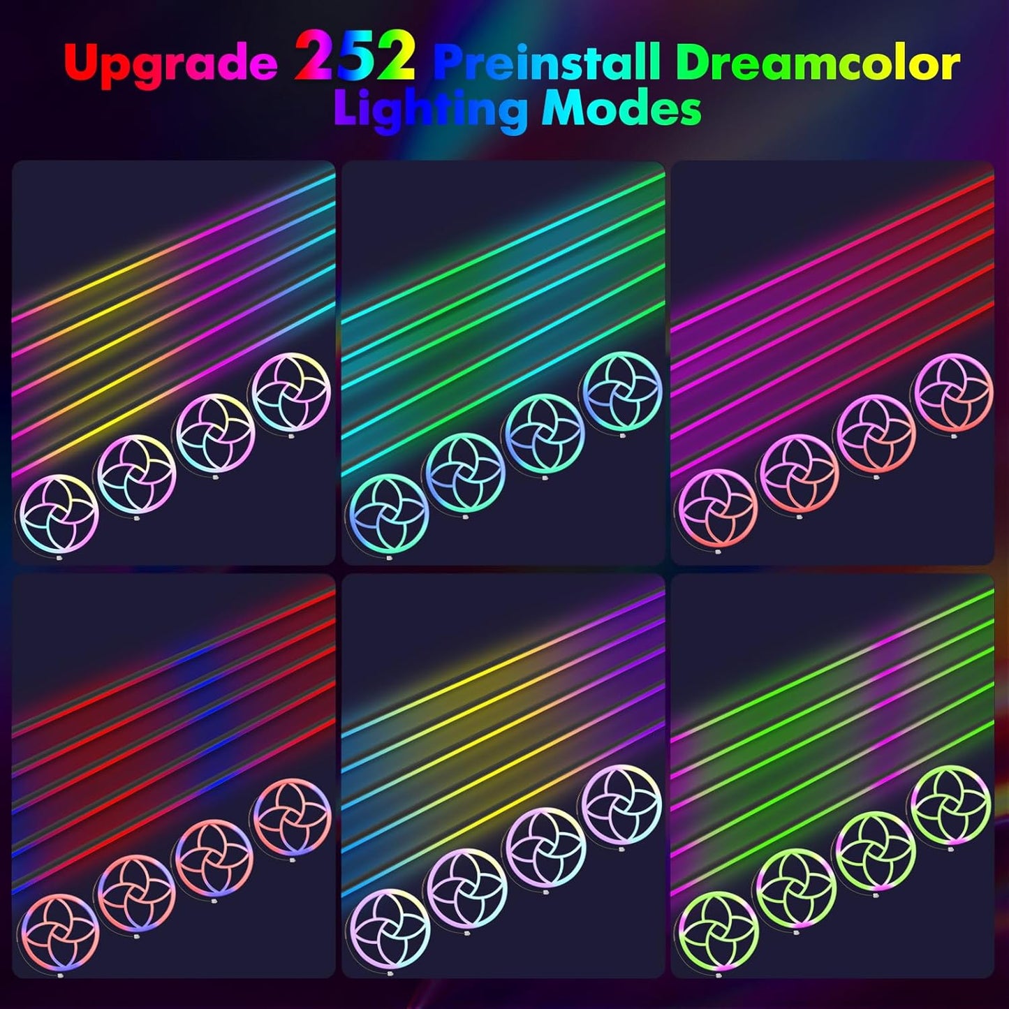 New Version Dreamcolor Acrylic Car Interior Lights 22 in 1 RGB LED Strip Lights APP Control Zoned Control System 252 Color Modes DIY Fiber Optic Ambient Lighting Kits Music Car Neon Lights