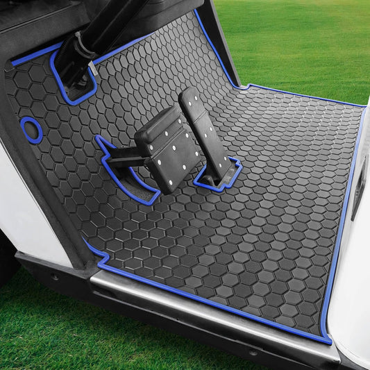 EZGO TXT Golf Cart Full Coverage Floor Liner Mat, fits EZGO TXT (1994+), Valor(1994+), Express S4(2012-2020), Cushman Workhorse, EX1(2020), Thick Anti-Slip Rubber, Blue Trim