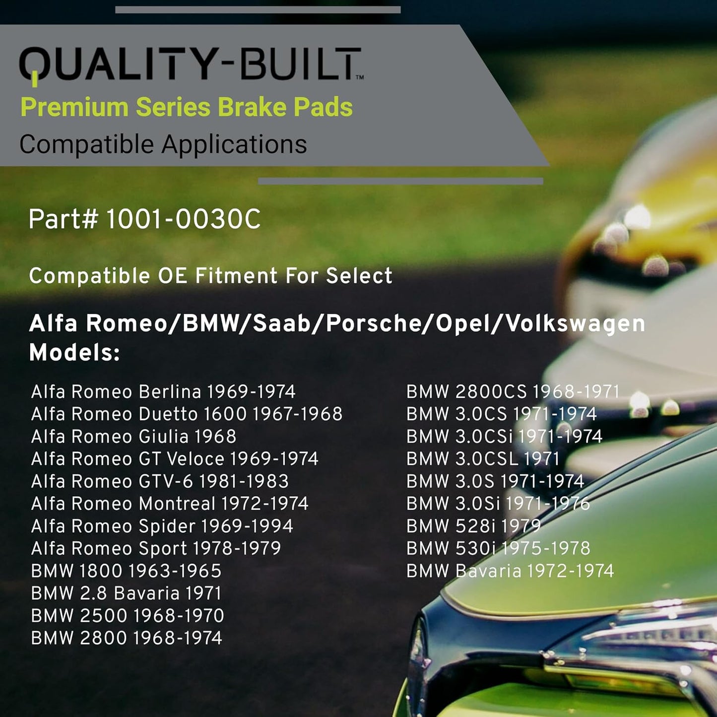 Premium Ceramic Front Brake Pads (1001-0030C) Compatible with BMW 1800 1965-1963, Opel Kadett 1966-1964, Volkswagen Sedan 1979-1975, Sedan 2004-1996