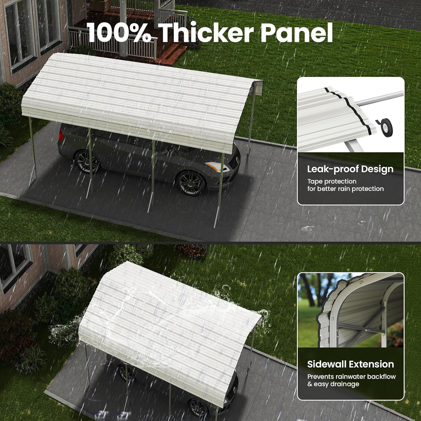 Heavy Duty Metal Carport – Sturdy Structure, All-Weather Protection, Easy Assembly for Cars, Trucks, Boats, Tractors, and Outdoor Storage (White, 10X15 FT)