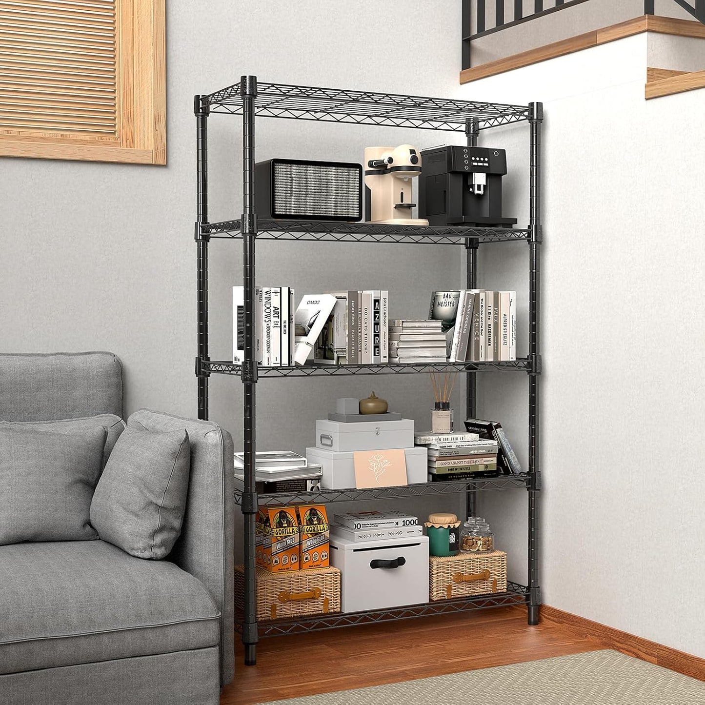 1250 lbs Storage Shelving Utility Shelving Unit 5-Tier Utility Shelving Unit Steel Organizer Wire Rack for Home,Kitchen,Office (13.7" D x 23.6" W x 62.4" H)