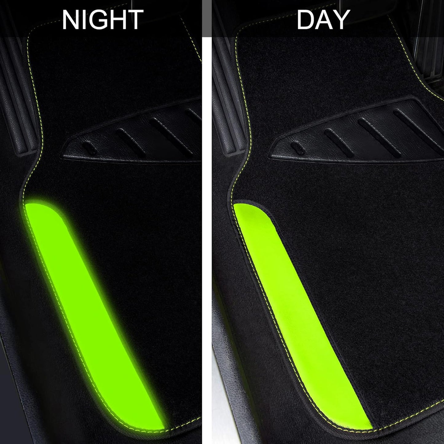 CAR PASS Fluorescent Leather & Waterproof Car Carpet Floor Mats, Universal Car Mats Fit for SUV,Vans,sedans, Trucks,Set of 4pcs Car Carpet with Anti-Slip nibbs Driver Heel Pad (Black Green Lime)