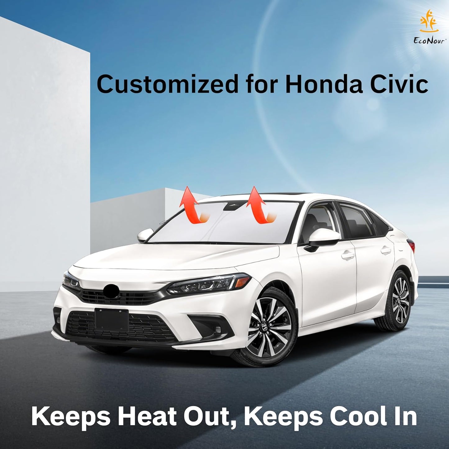 for Honda Civic 2022-2024 2025 Windshield Sunshade - EcoNour 240T Polyester Material Cars Sun Visor Reflector Blocks UV Rays - Foldable Sunshade Interior Protection-Honda Civic Accessories