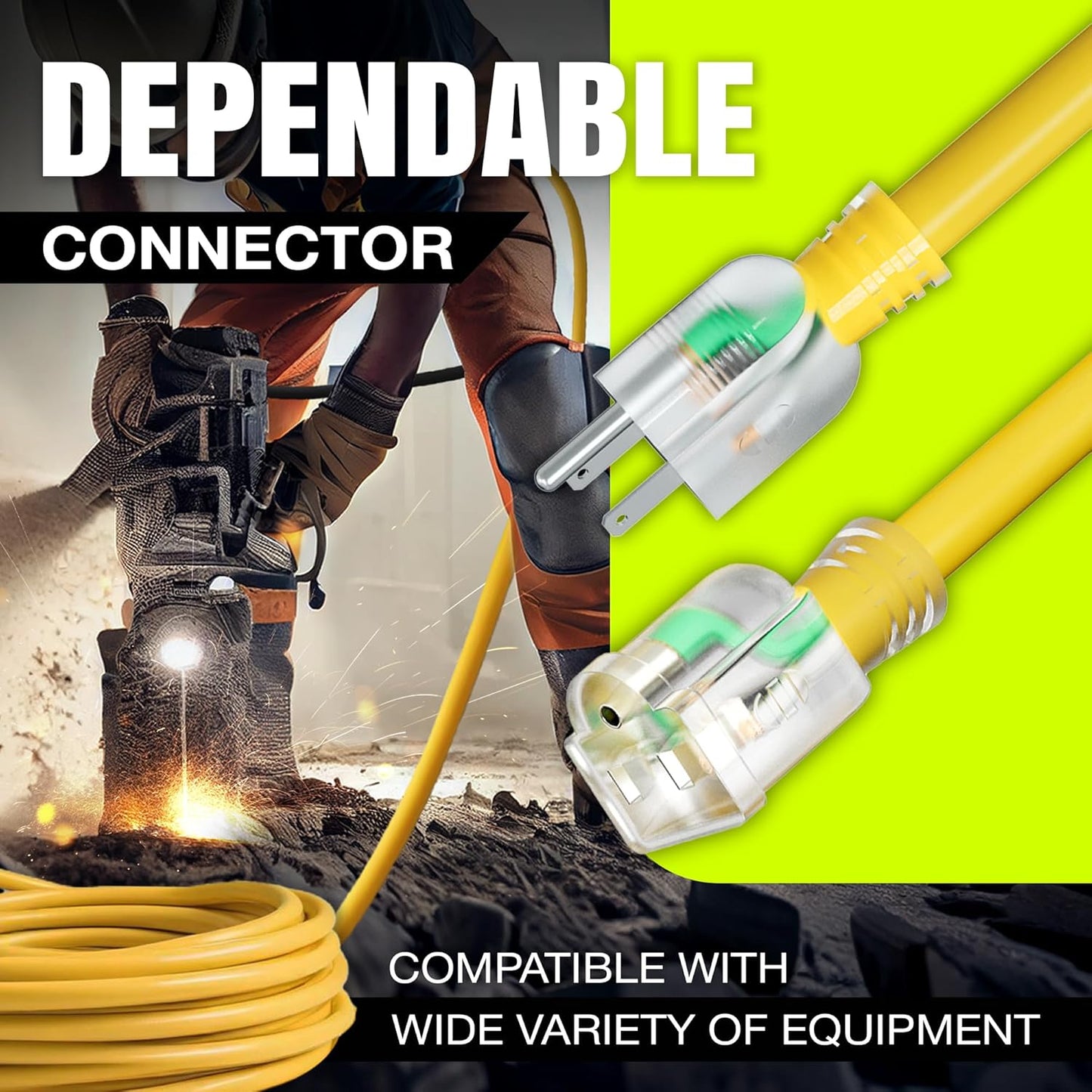 100ft Outdoor/Indoor Extension Cord 12/3 Gauge Extra Heavy Duty 3 Prong SJTW, Waterproof, Flexible Cold-Resistant Long Power Cord,15A 125V 1875W, Yellow by LifeSupplyUSA