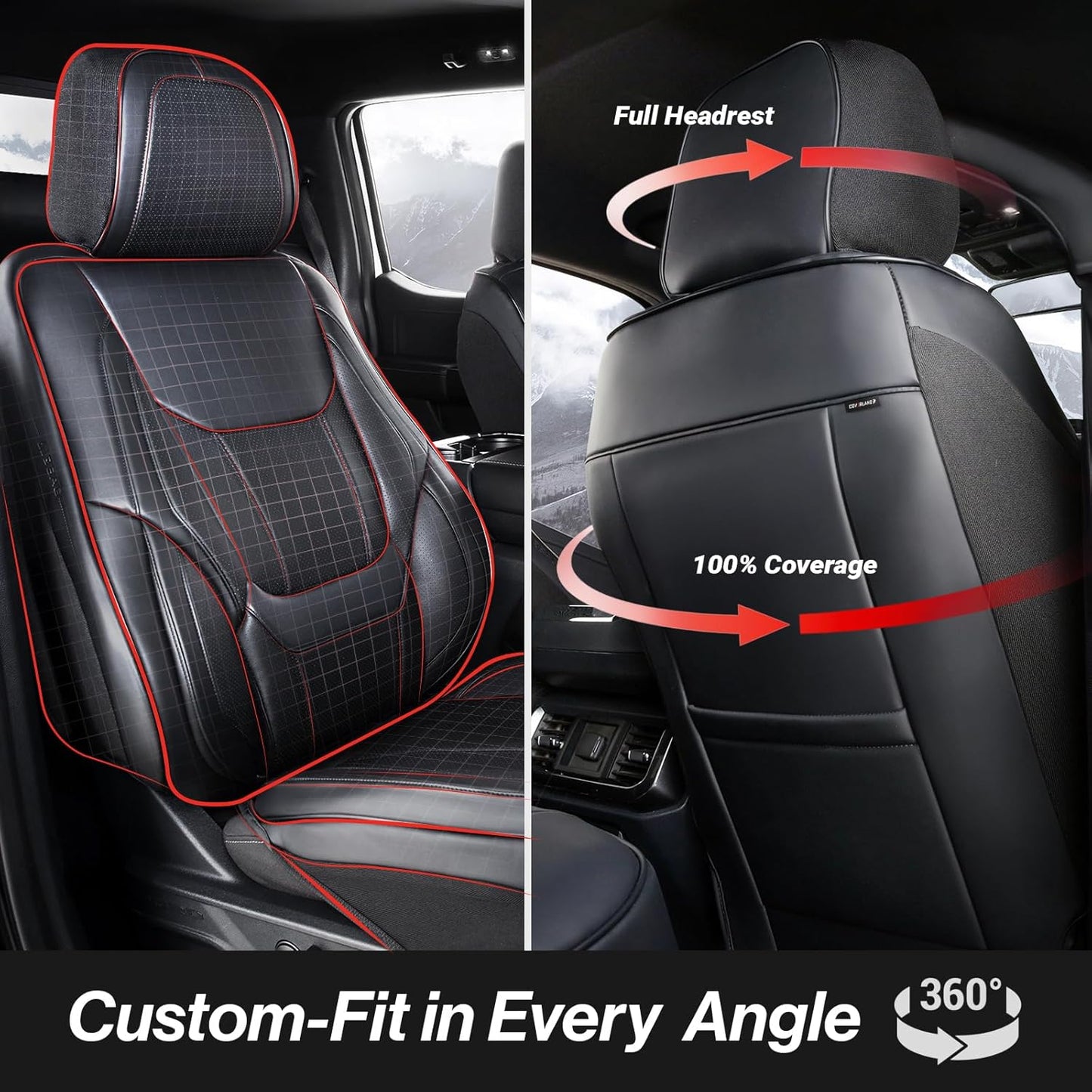 Coverland Custom Car Seat Covers Compatible with Tacoma, F150, F250, F350, Ram 1500, Silverado 1500 - Premium Leather Non-Slip Waterproof Interior Front Seat-Black [See Size Chart-Size A10]