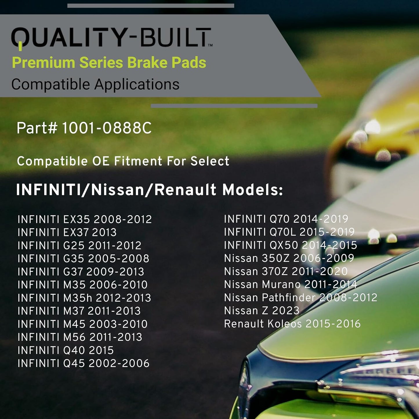 Premium Ceramic Front Brake Pads (1001-0888C) Compatible with 2002-2023 INFINITI/Nissan/ (350Z/370Z/EX35/EX37/G25/G35/G37/M35/M35h/M37/M45/M56/Murano/Pathfinder/Q40/Q45/Q70 & More)