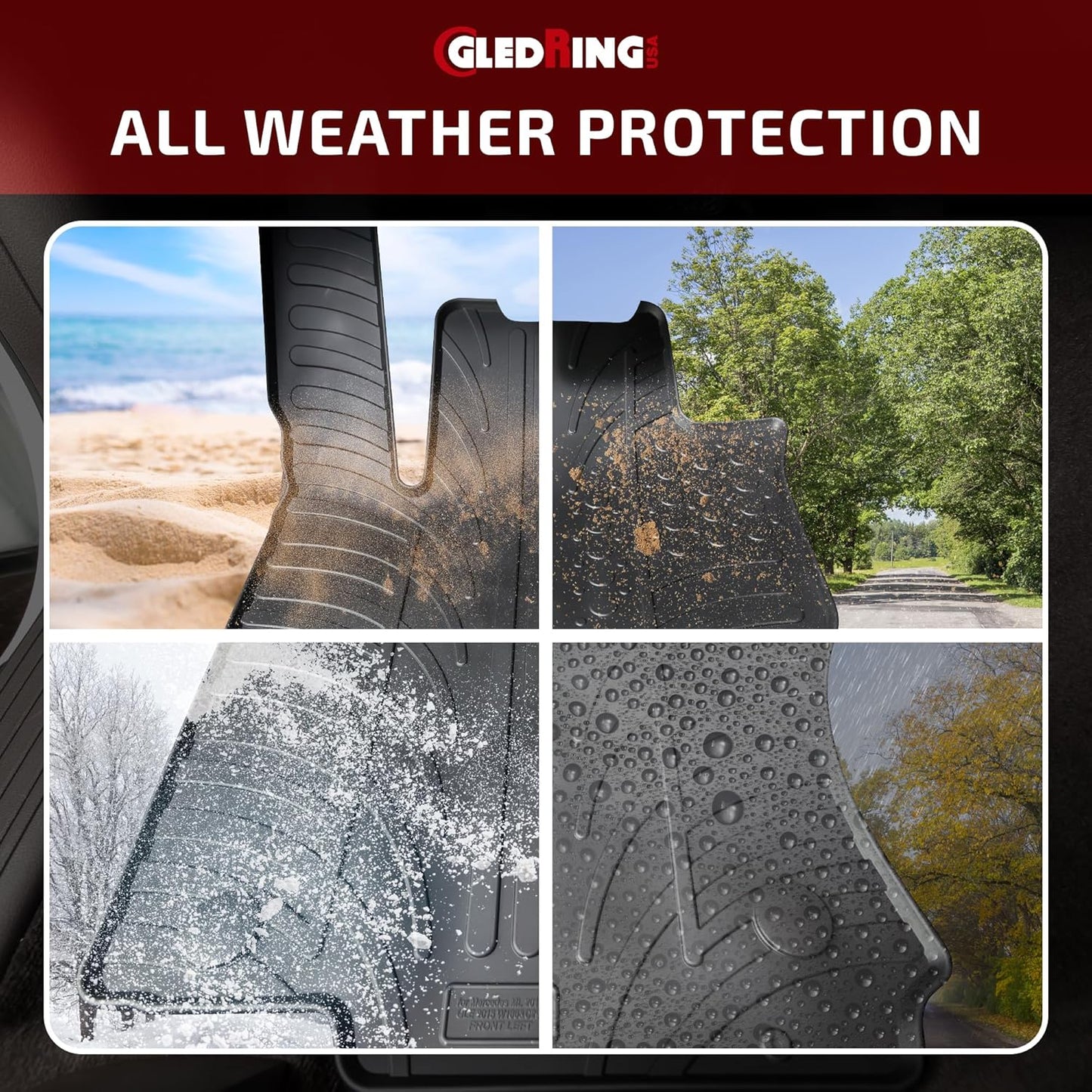 Gledring USA Custom Fit All-Weather Rubber Floor mats Compatible with Land Rover LR4 2009-2016, No Trimming Required, Tailored Custom Fit, Protects from Rain, Mud and Snow