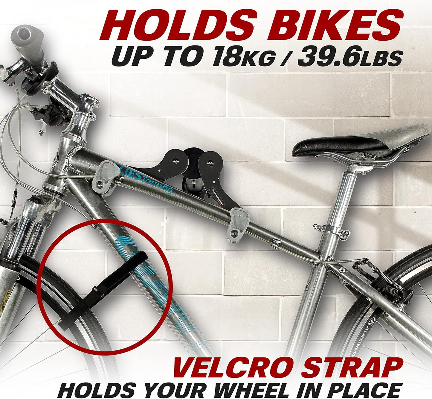 Ibera Bike Wall Mount - Secure Bike Storage up to 18kg with Adjustable Frame Holder & Soft Rubber Cradles - Garage Bike Rack for Road, MTB, Kids, Hybrid Bikes - Easy Installation & Space-Saving Design