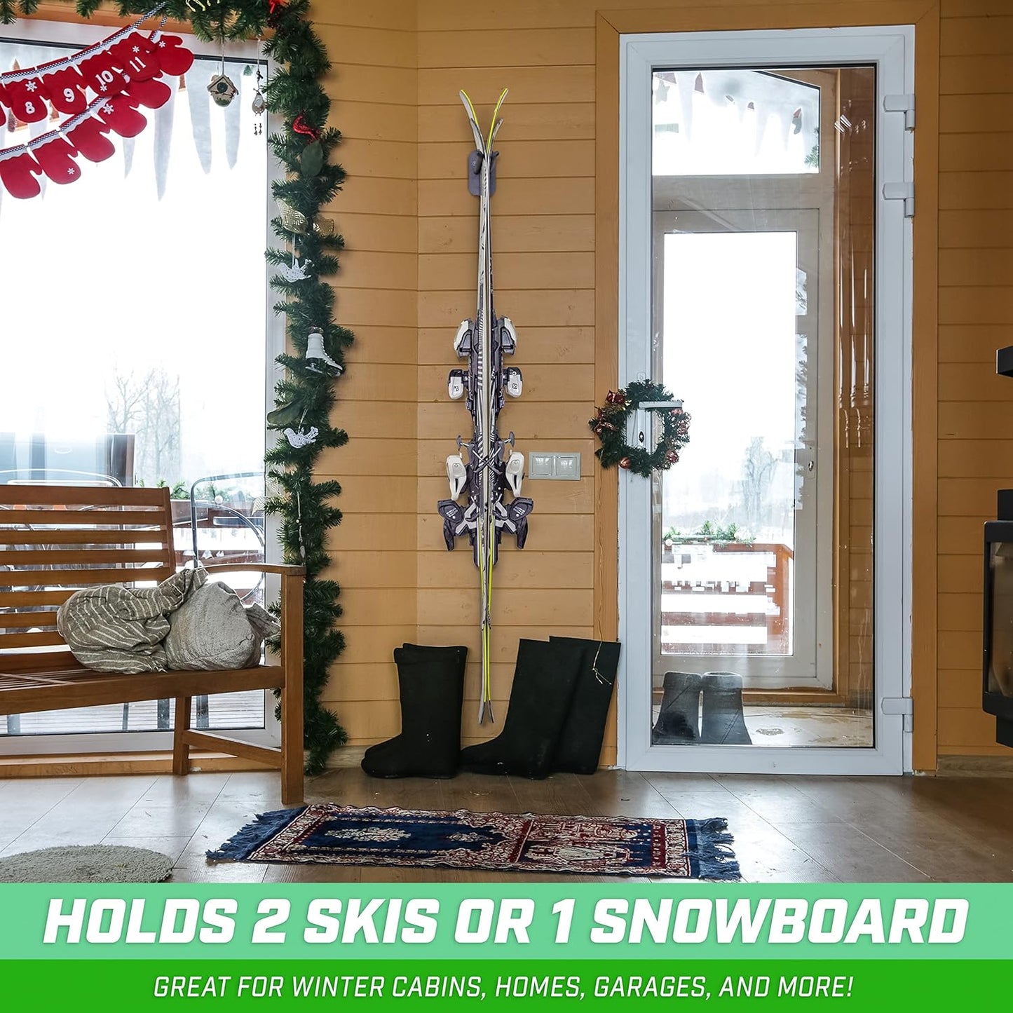 GoSports Wall Mounted Ski and Snowboard Storage Rack - 2 or 8 Ski Sizes