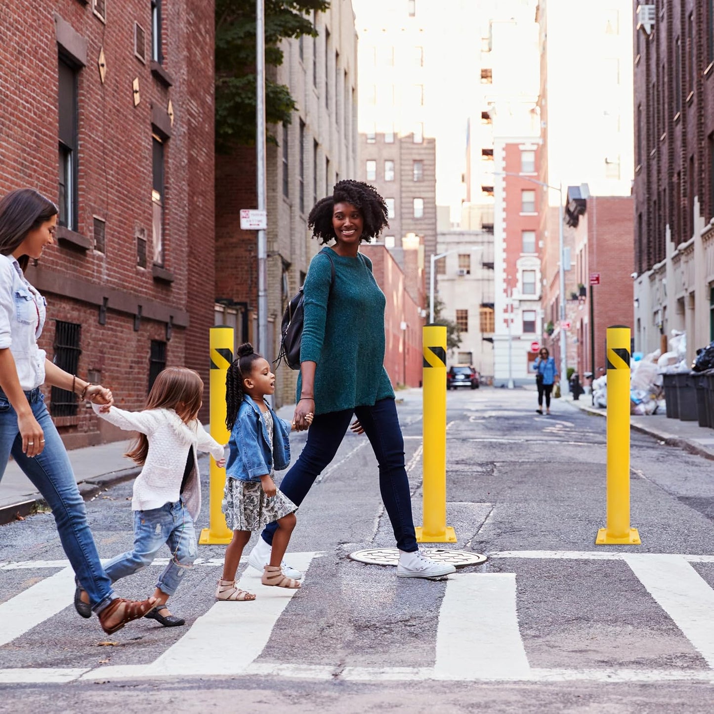 BISupply Safety Bollard Post Parking Barrier 2 Pack - 42in Yellow Pipe Bolt Down Bollard for Garage Lot
