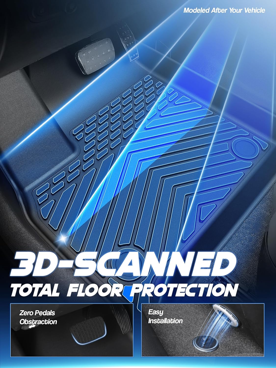 Car Floor Mats for Chevrolet Chevy Traverse 2018-2024 2025 Accessories,TPE All Weather Protection Floor Mats,Only 7 Seaters Custom Fit 3 Rows Car Floor Liners Set,Heavy Duty Accessories,Black