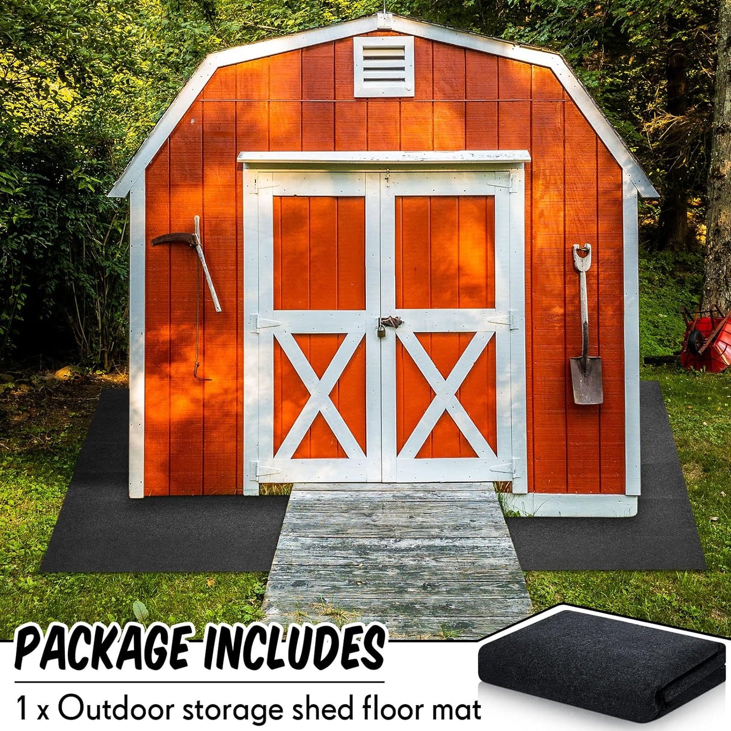 Haull Outdoor Storage Shed Floor Moat Waterproof Outdoor Carport Mat Thickened Soft Patio Furniture Pad Washable with Non Slip Backing, Storage Shed Not Included(2 x 5 ft)
