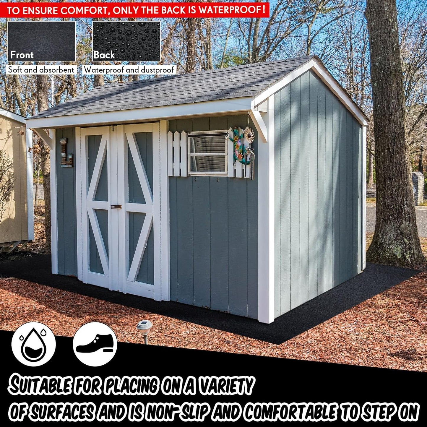 Haull Outdoor Storage Shed Floor Moat Waterproof Outdoor Carport Mat Thickened Soft Patio Furniture Pad Washable with Non Slip Backing, Storage Shed Not Included(8.2 x 8.2 ft)