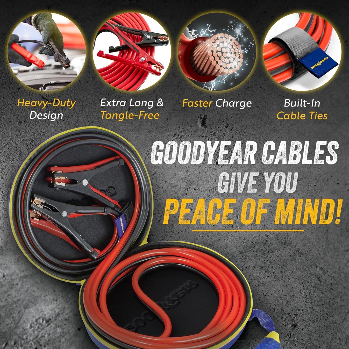 GOODYEAR Heavy Duty Jumper Cables for Car Battery – 4 Gauge 16 ft Booster Cables with Carrying Case for Cars, Trucks, SUVs, Emergency Roadside Kit