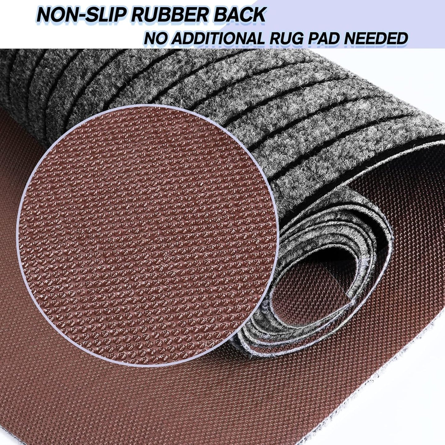 Custom Size Backed Non-Slip Area Rugs Runner, Easy Clean, Waterproof Runner Rugs for Hallway Entryway, Kitchen, Laundry, 4FT x 51FT, Gray Stripe