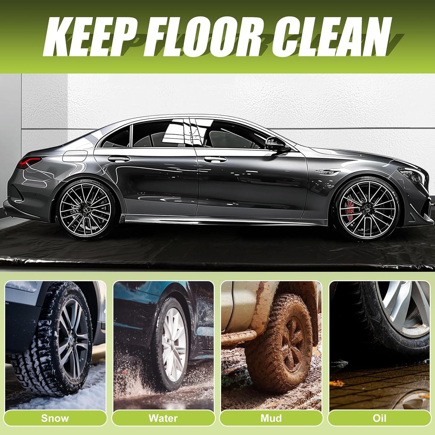 Garage Car Floor Mat, Containment Mat (Black) for Snow & Mud & Rain(7ft 9in x 18ft)