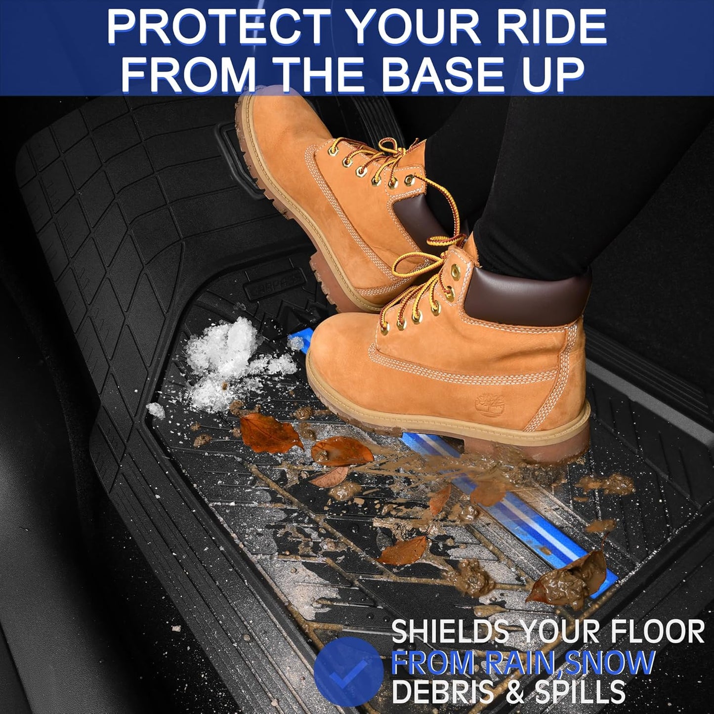 CAR PASS Metal Medium Rubber Floor Mats for Car Heavy Duty Car Mats All Weather, Universal Trim to Fit for Truck SUV Vehicle Automotive Floor Mats, Waterproof Car Mats 4 Piece Black Bule