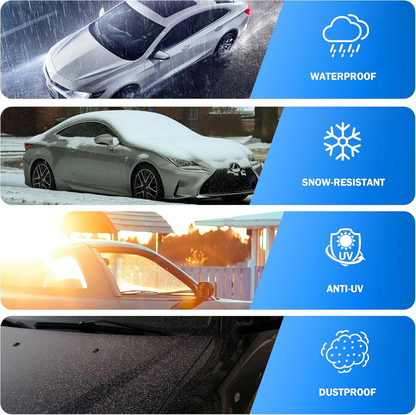 Car Cover Waterproof All Weather Outdoor Windproof Dustproof UV Protection Fit Sedan BMW 2 Series,Chevrolet Cobalt，Dodge Neon，KIA Sephia，Nissa Versa