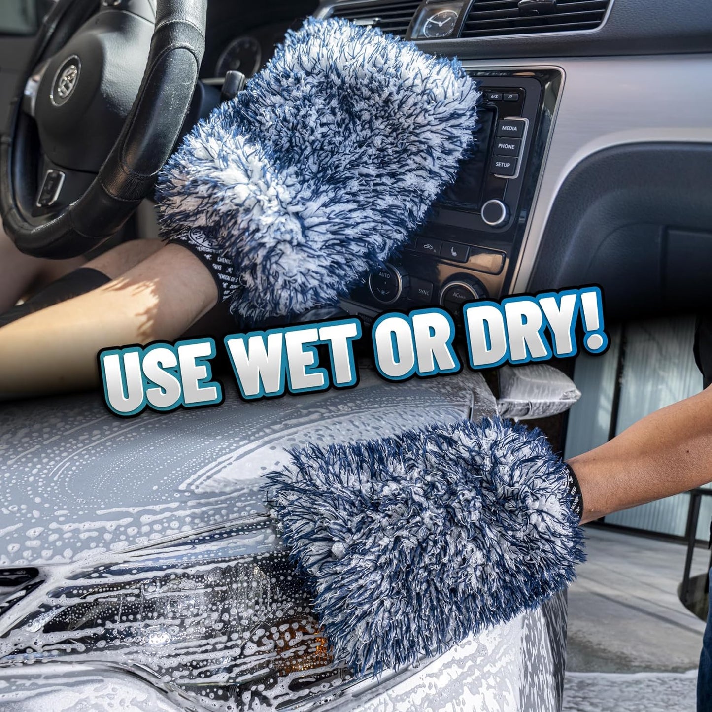 Chemical Guys, The Dually, Dual-Fiber, Wet-Dry Use, Microfiber Wash Mitt, (Car Wash Mitt Great for Car, Truck, SUV, RV, & More) Dark Blue + White, (2 Pack) MIC51702