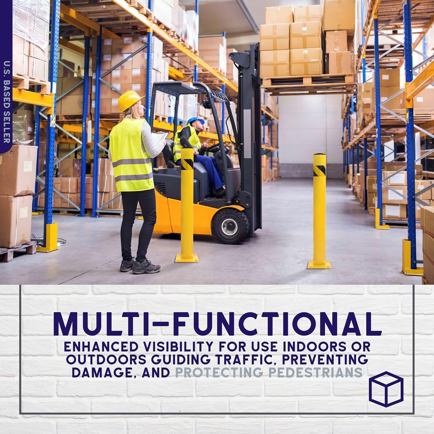 BISupply Safety Bollard Post Parking Barrier 1 Pack - 42in Yellow Pipe Bolt Down Bollard for Garage Lot